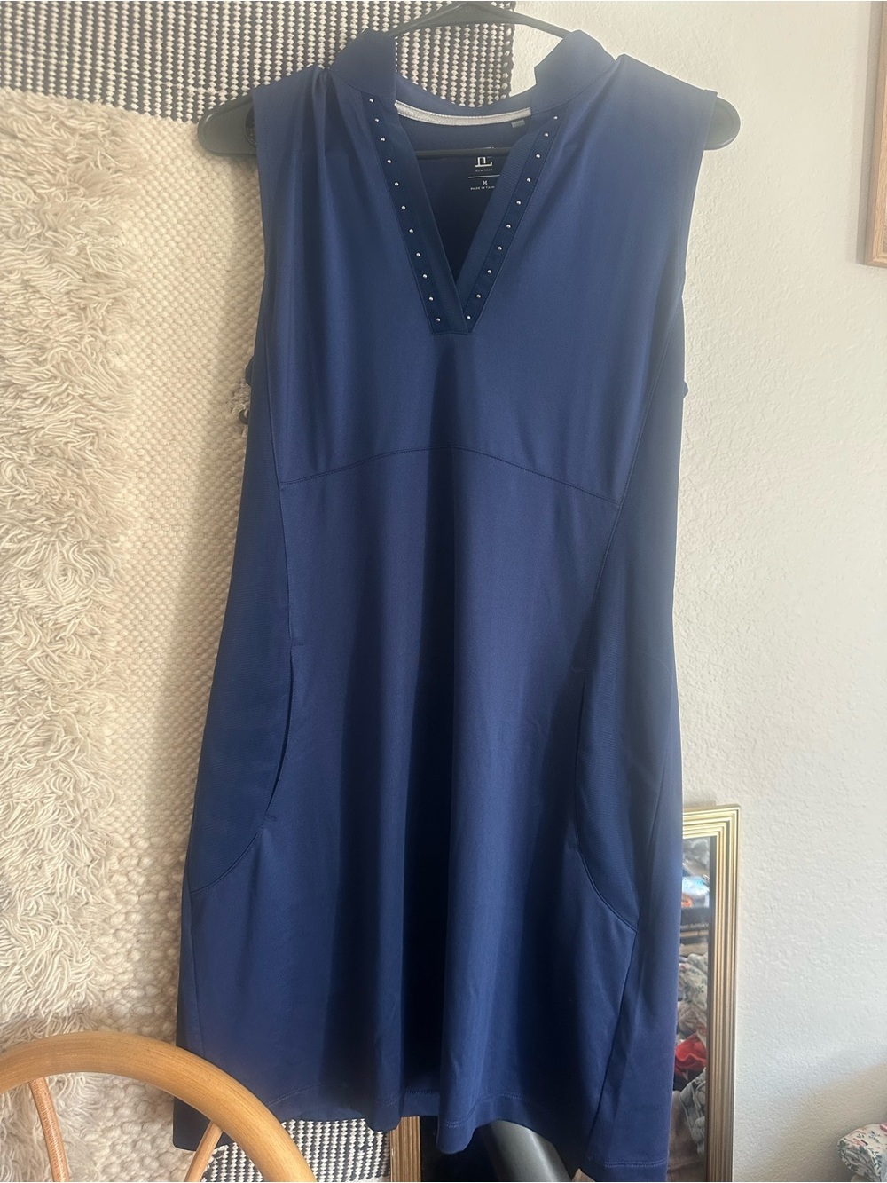 EP Pro Navy Sleeveless V-Neck Mini Dress with Stud Accents